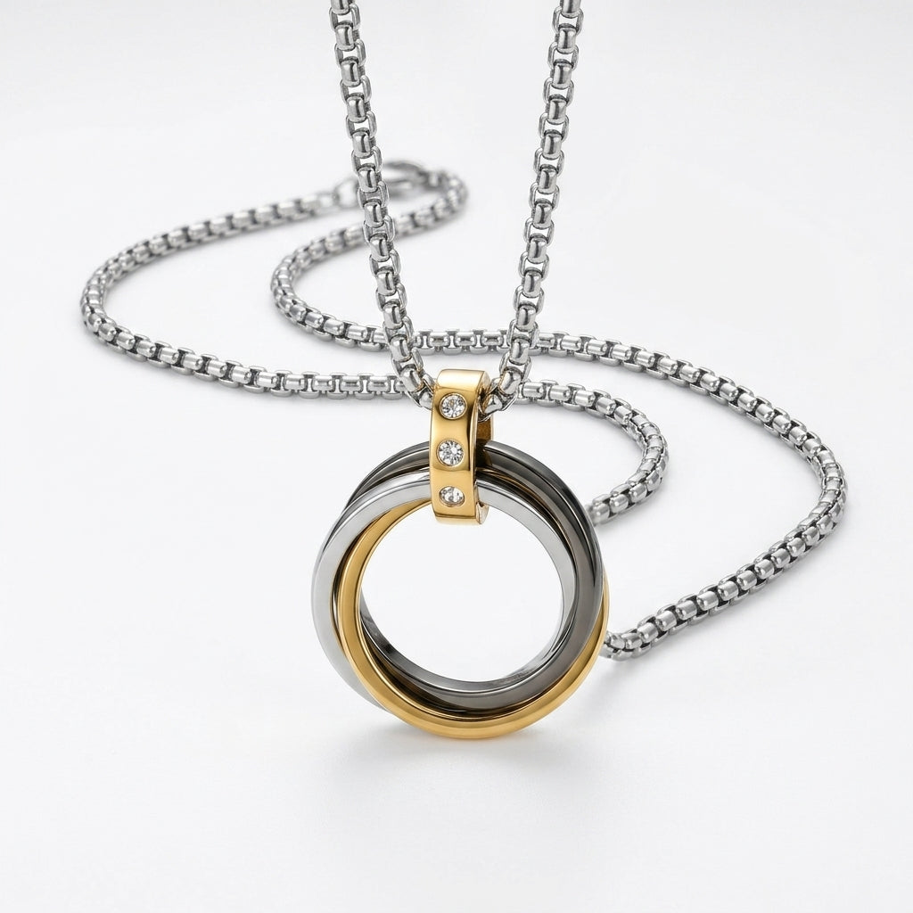 Titan Orbit Men’s Dual Tone Pendant Chain | Stainless Steel Luxury Necklace by VarnamAyira