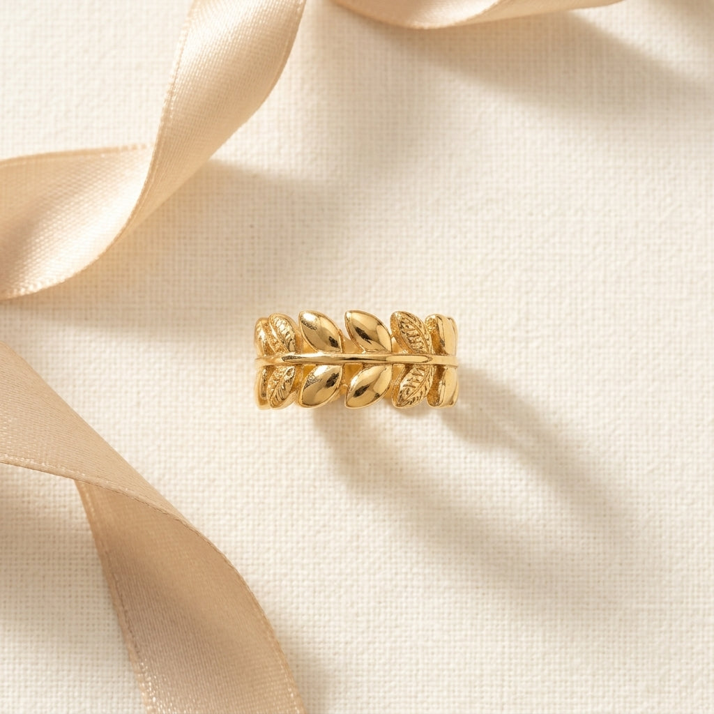 Auréline Laurel Ring in Gold Finish | Luxury Botanical Statement Ring by VarnamAyira