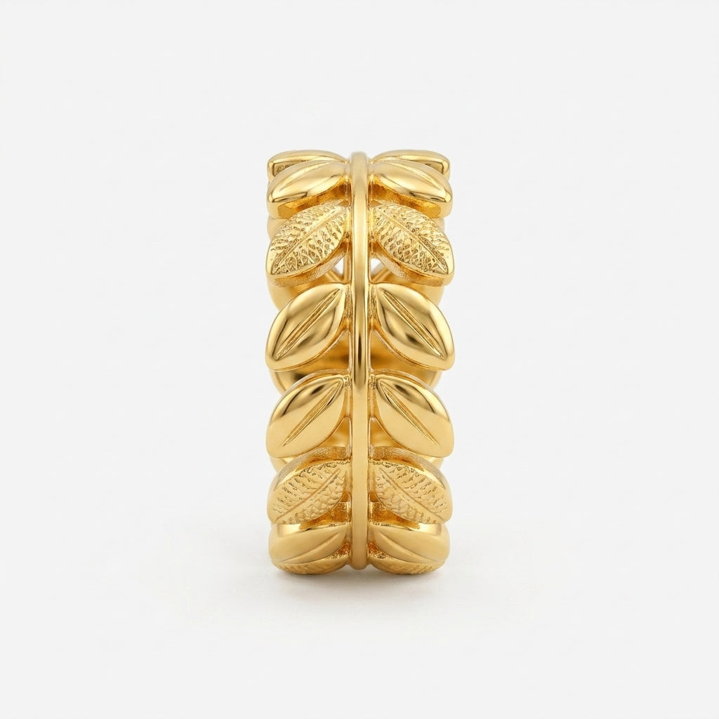 Auréline Laurel Ring in Gold Finish | Luxury Botanical Statement Ring by VarnamAyira