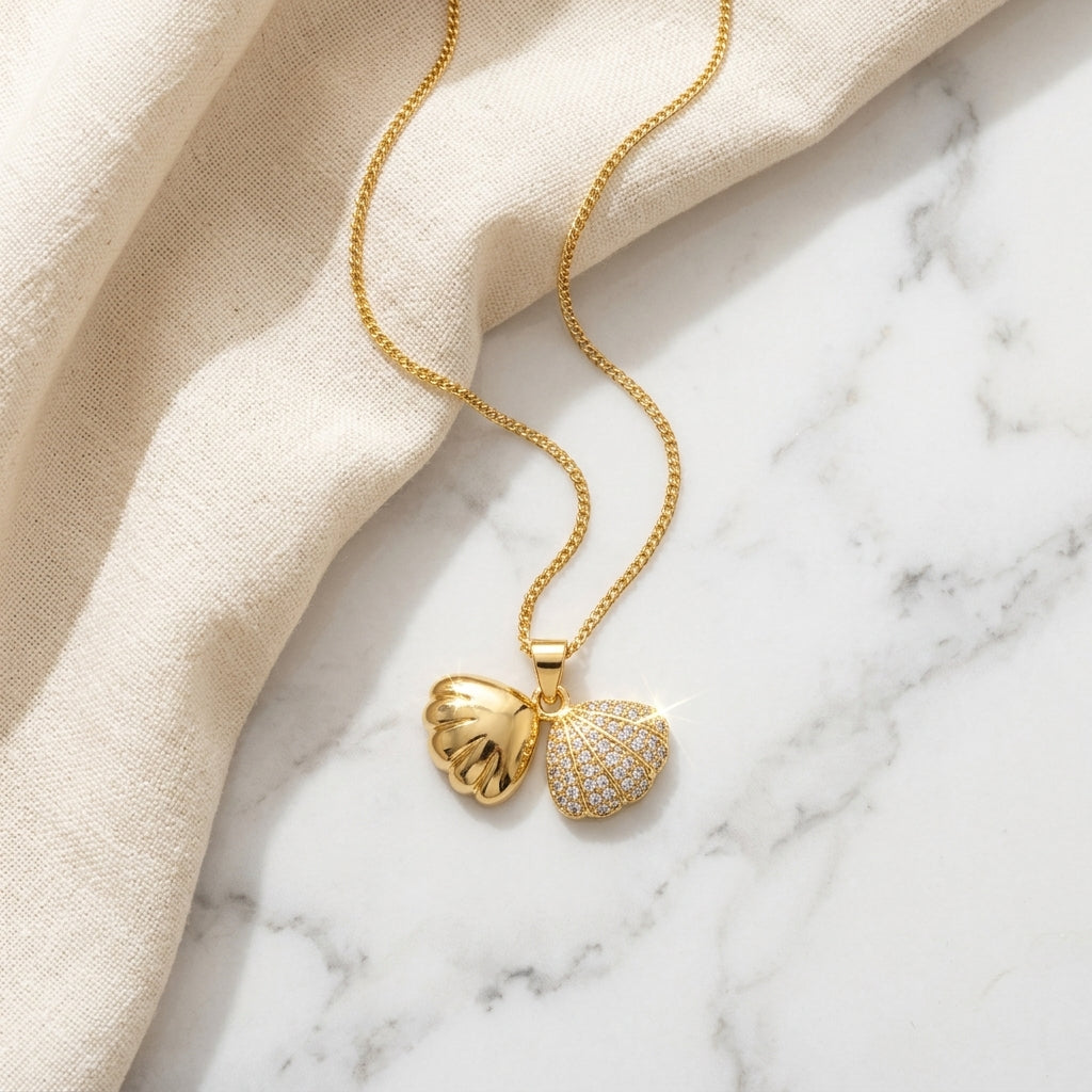 Aurélisse Shell Duo Necklace in Gold Finish | Luxury Seashell Charm Pendant by VarnamAyira