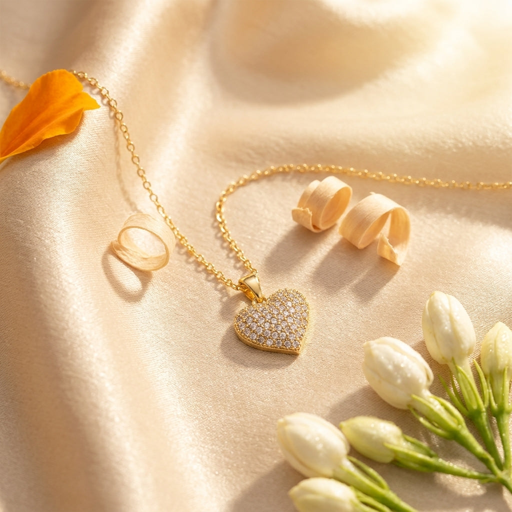 Aurielle Pavé Heart Necklace in Gold Finish | Premium Crystal Heart Pendant by VarnamAyira
