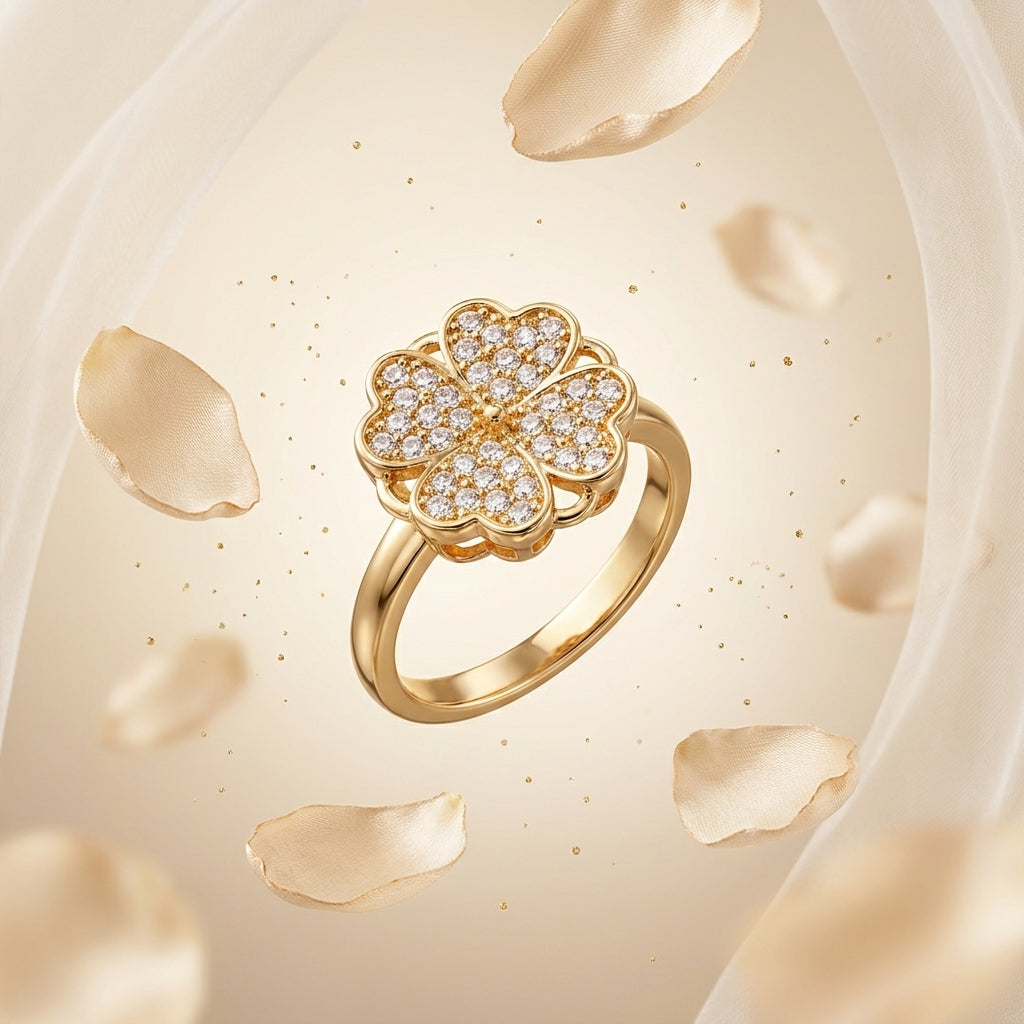 Bloom Spin Luxe Rotating Gold Plated Ring | Floral AD Spinner Ring by VarnamAyira