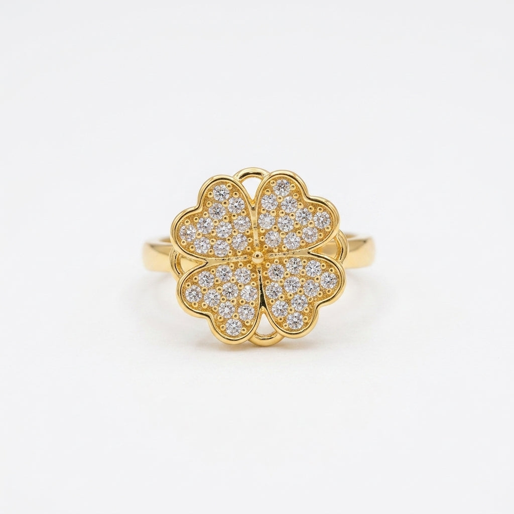 Bloom Spin Luxe Rotating Gold Plated Ring | Floral AD Spinner Ring by VarnamAyira