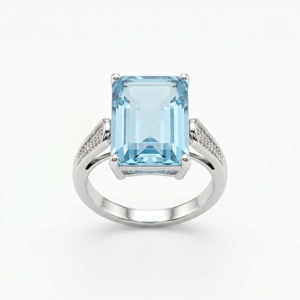 Celestia Ice Blue AD Stone Ring | Luxury Emerald-Cut Crystal Ring by VarnamAyira