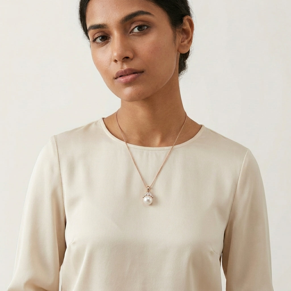 Celestine Crown Pearl Necklace in Rose Gold Finish | Luxury Pearl Pendant by VarnamAyira