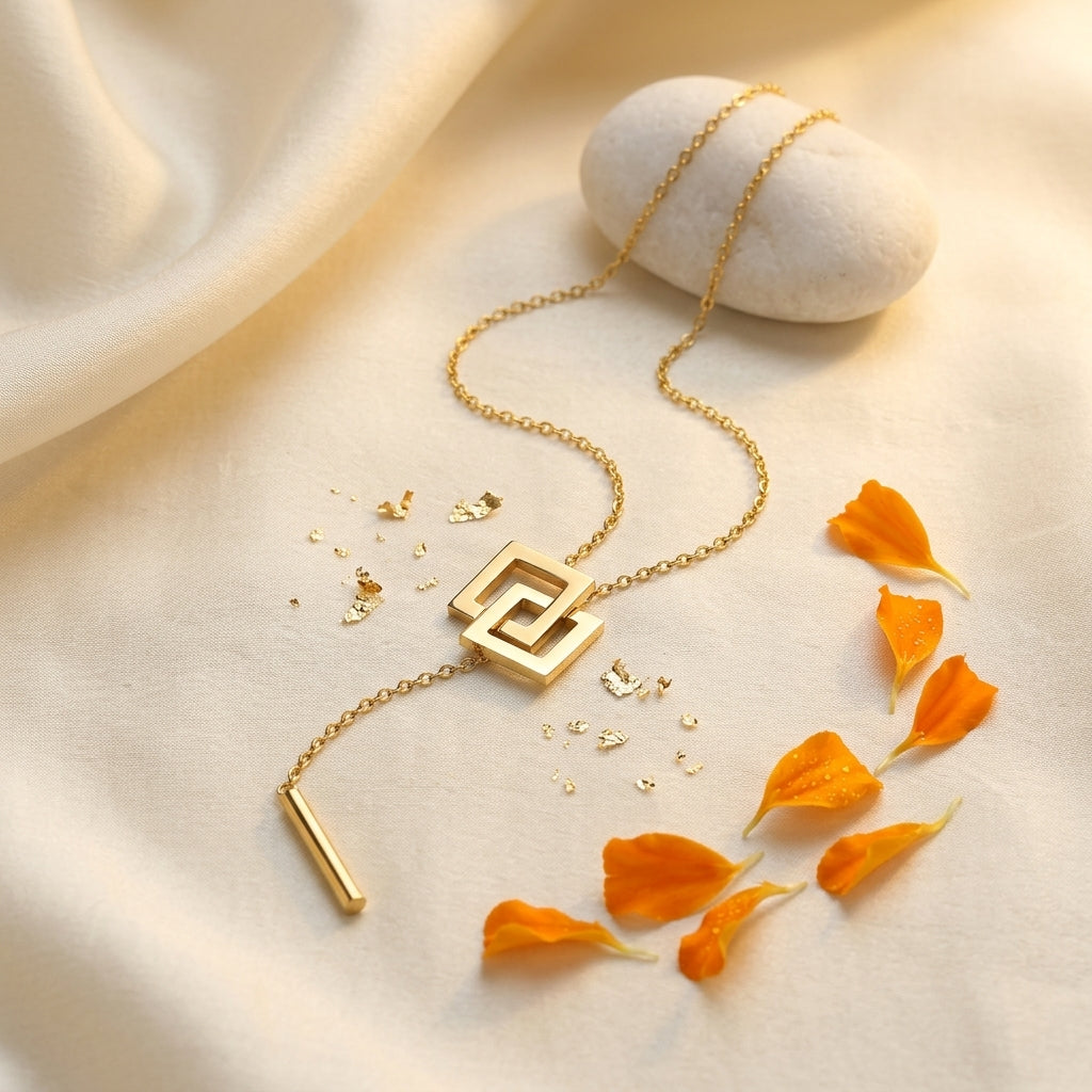 Élan Geometric Drop Necklace in Gold Finish | Minimal Luxury Statement Pendant by VarnamAyira
