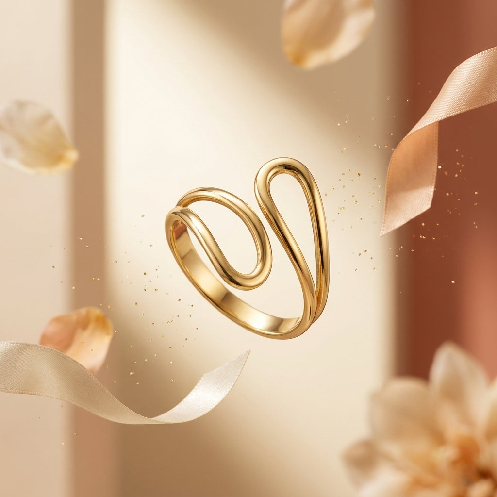Élan Sculpt Wave Ring in Gold Finish | Minimal Luxury Statement Ring by VarnamAyira
