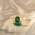 Emerielle Emerald Luxe Necklace in Gold Finish | Luxury Green Crystal Pendant by VarnamAyira