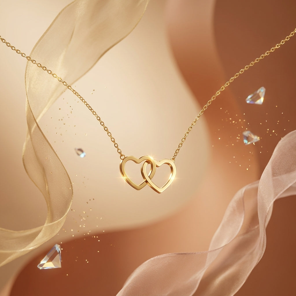 Éternelle Interlocked Hearts Necklace in Dual-Tone Gold Finish | Luxury Couple Heart Pendant by VarnamAyira