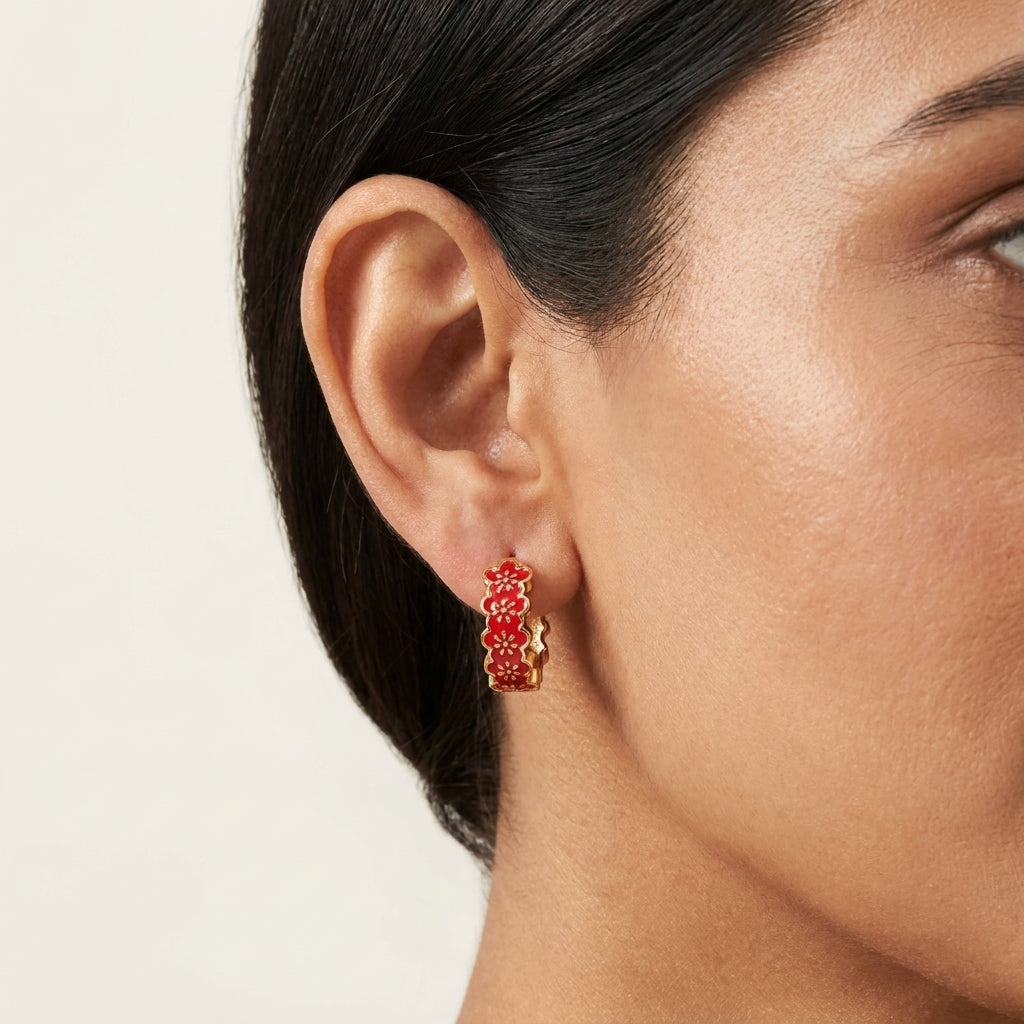 Scarlet Bloom Hoop Earrings