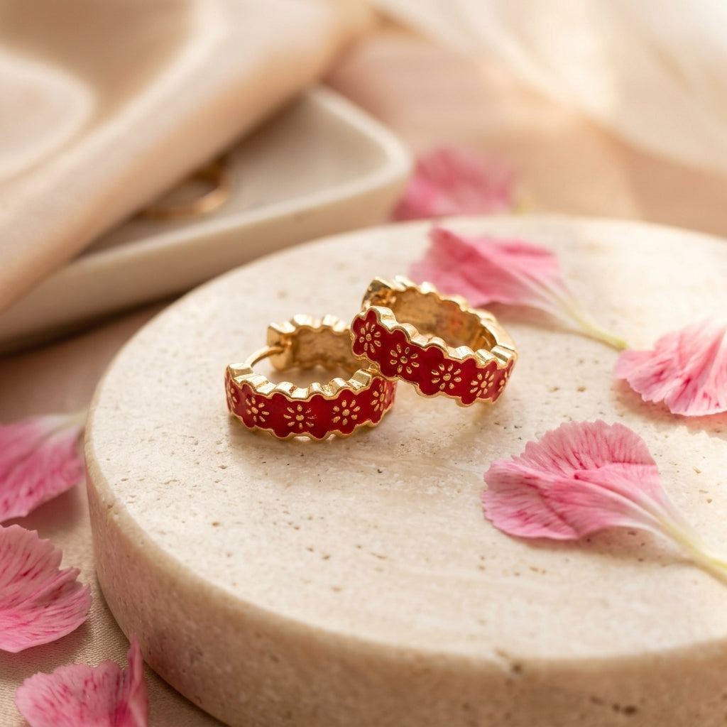 Scarlet Bloom Hoop Earrings