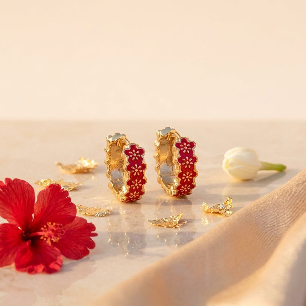 Scarlet Bloom Hoop Earrings