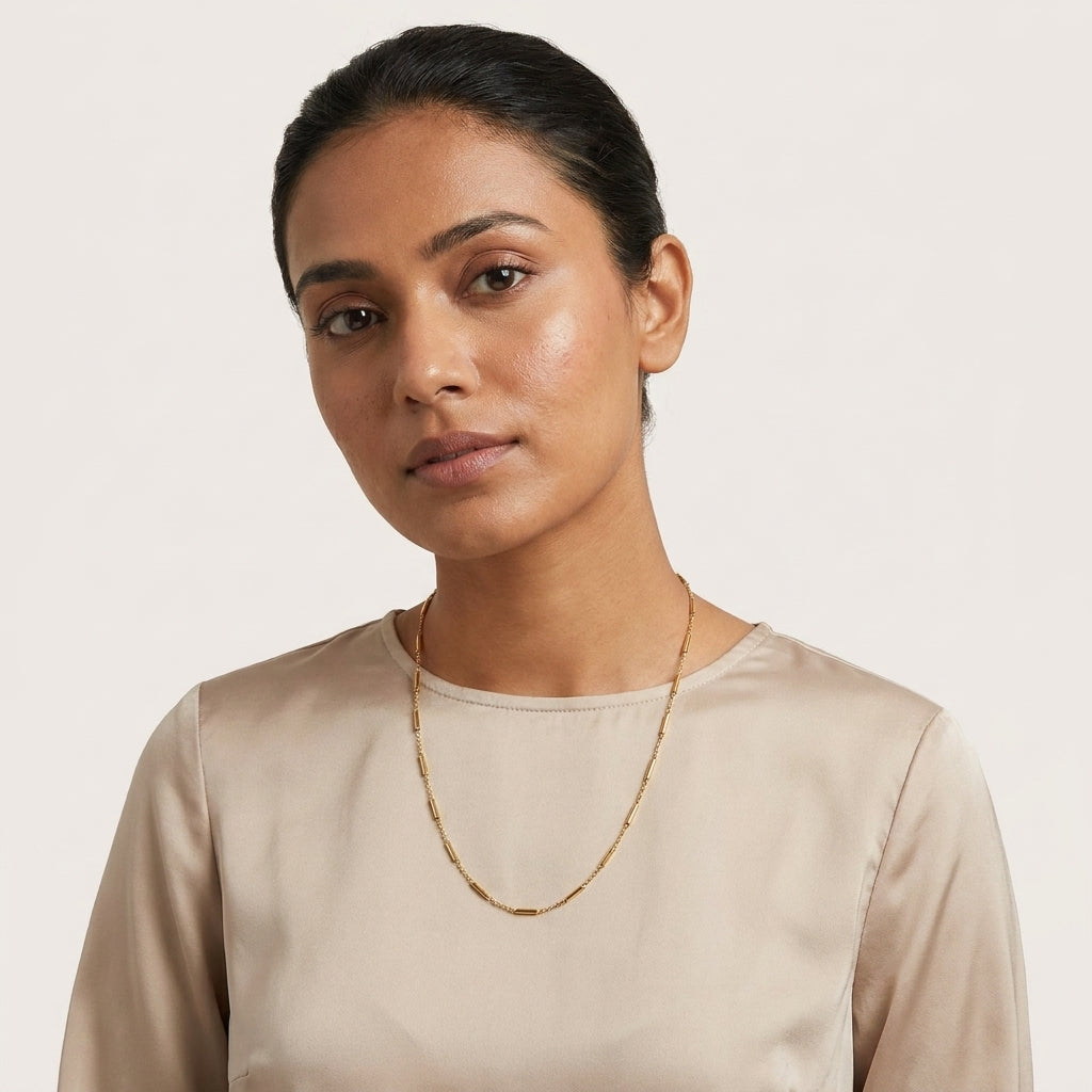 Velora Chain Necklace | Minimal Gold Bar Link Necklace for Women