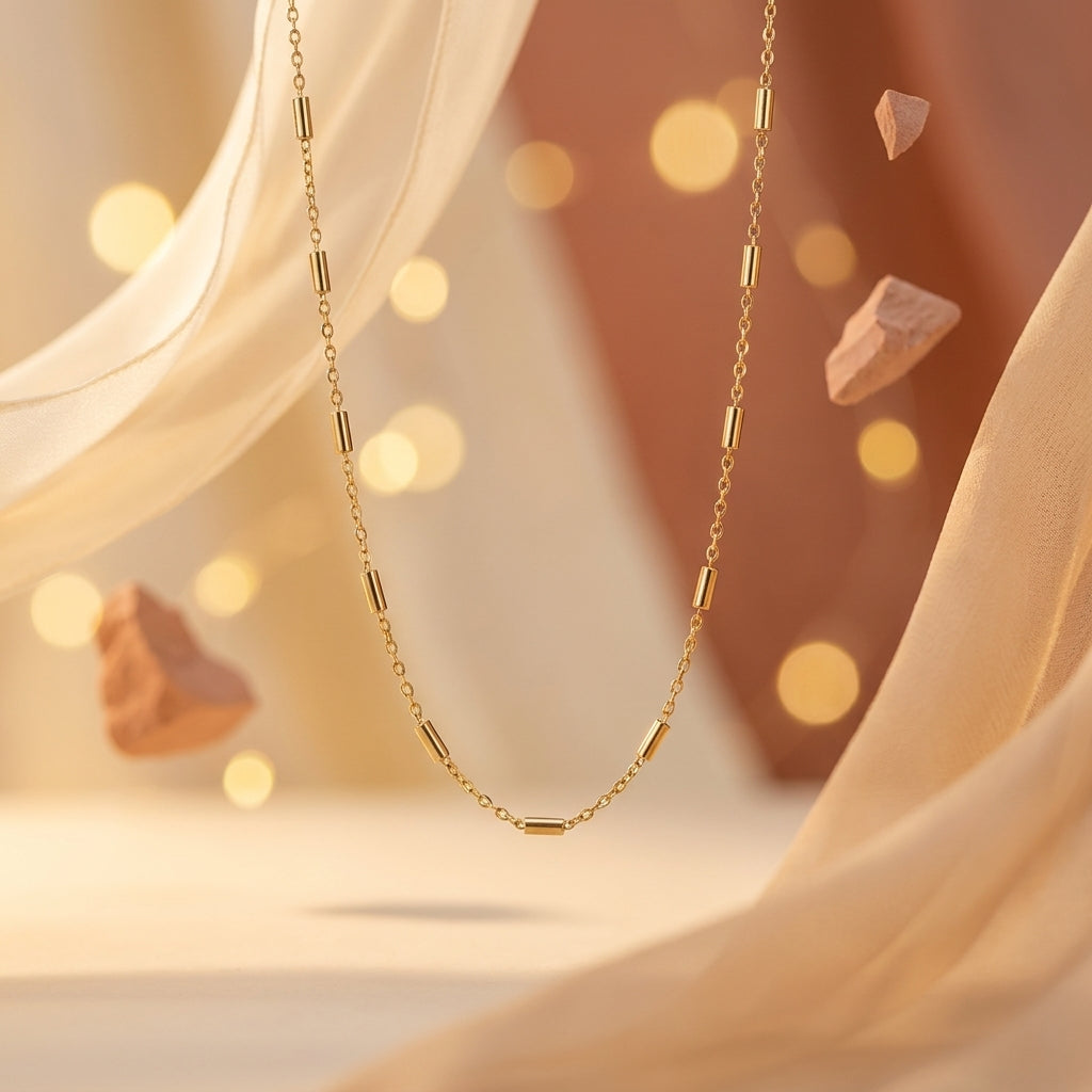 Velora Chain Necklace | Minimal Gold Bar Link Necklace for Women