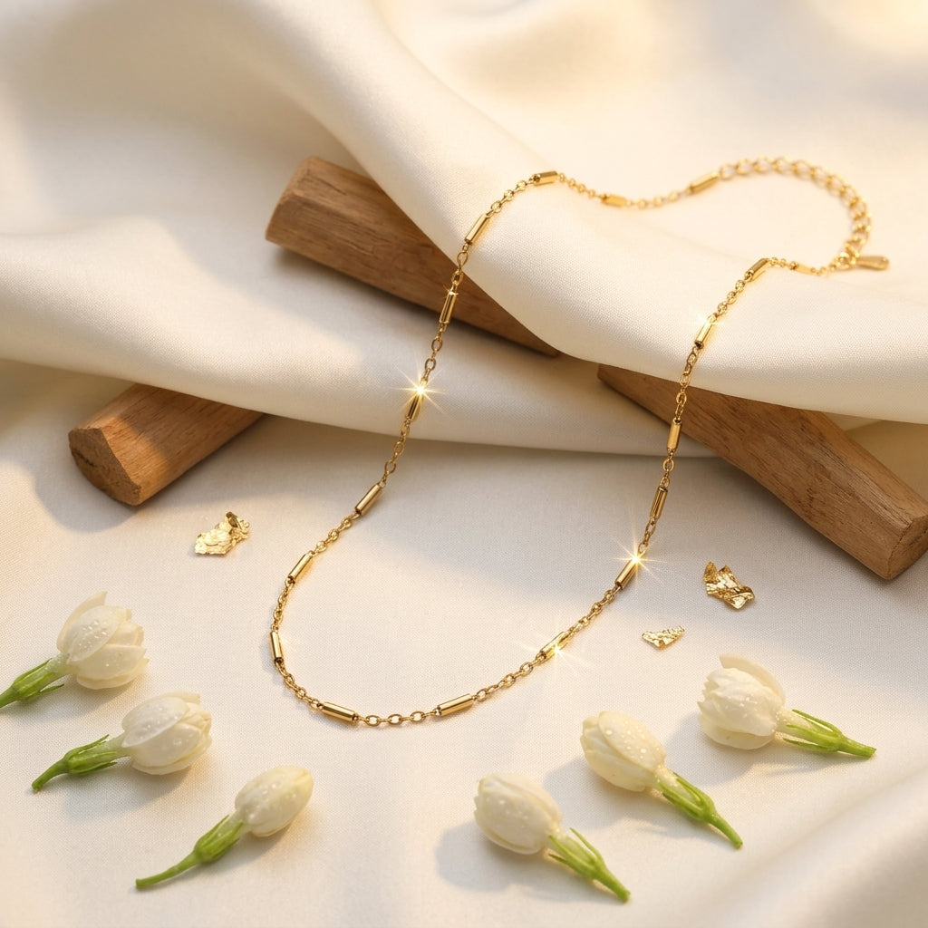 Velora Chain Necklace | Minimal Gold Bar Link Necklace for Women