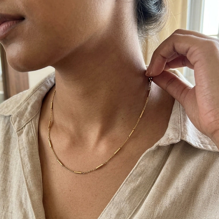 Velora Chain Necklace | Minimal Gold Bar Link Necklace for Women