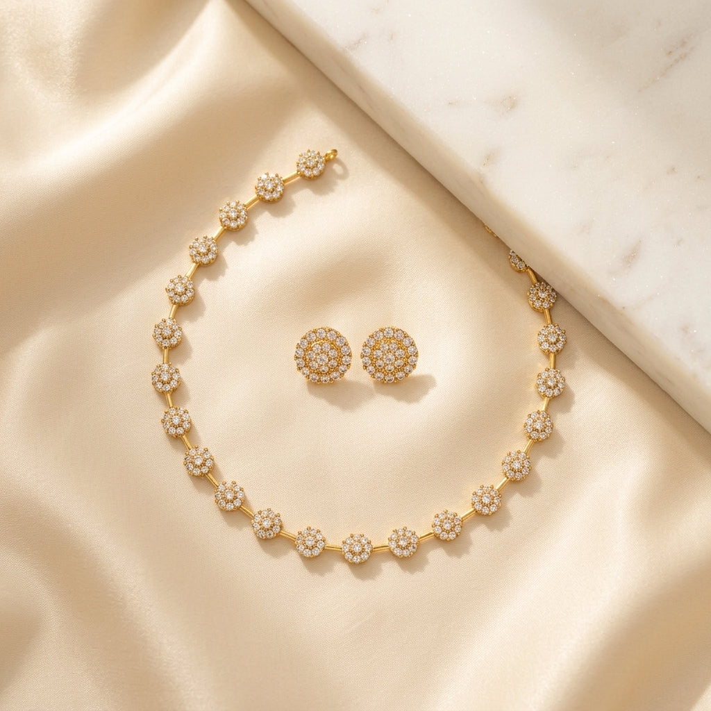 Helen Blossom Necklace Set | Premium Floral AD Necklace | VarnamAyira