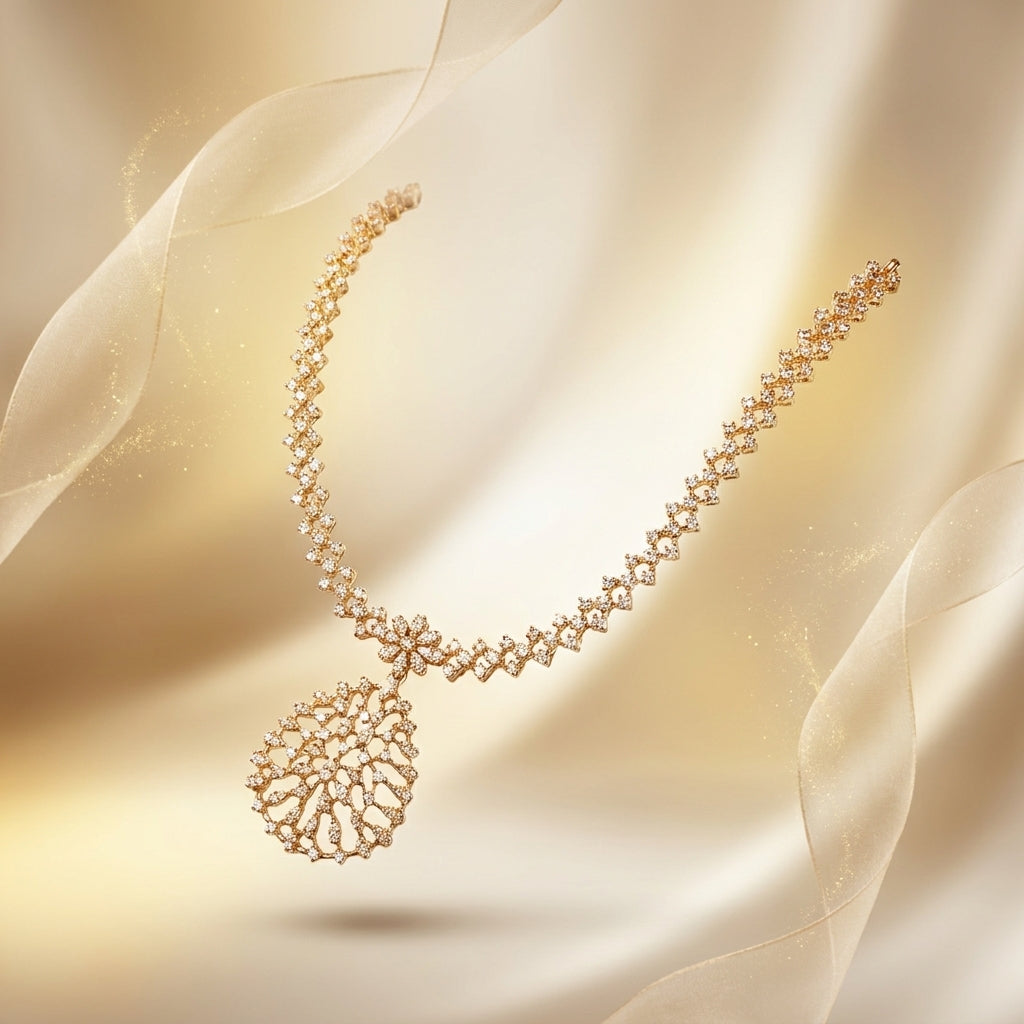 Priyatharshini Floral Cascade Necklace Set | Premium AD Floral Jewellery | VarnamAyira