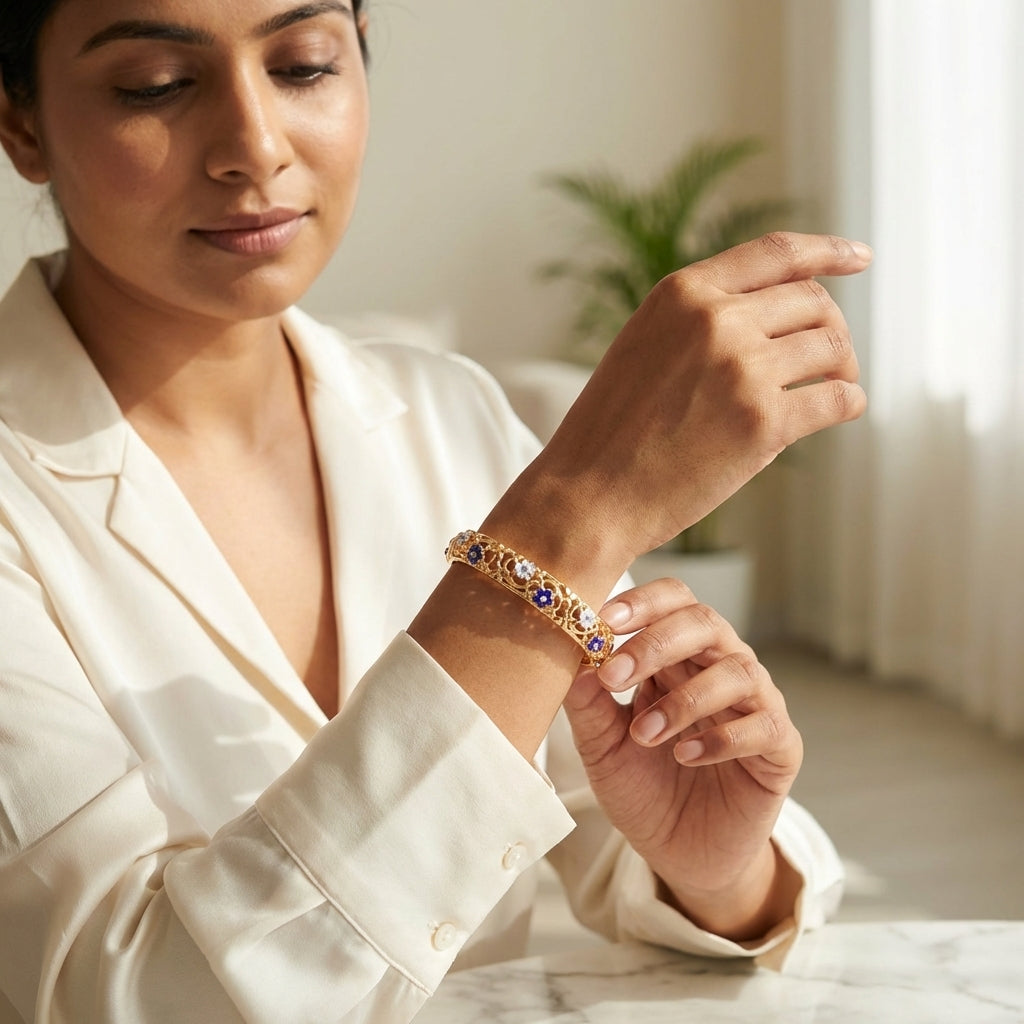 Varnamayira Azure Bloom Cutwork Bracelet
