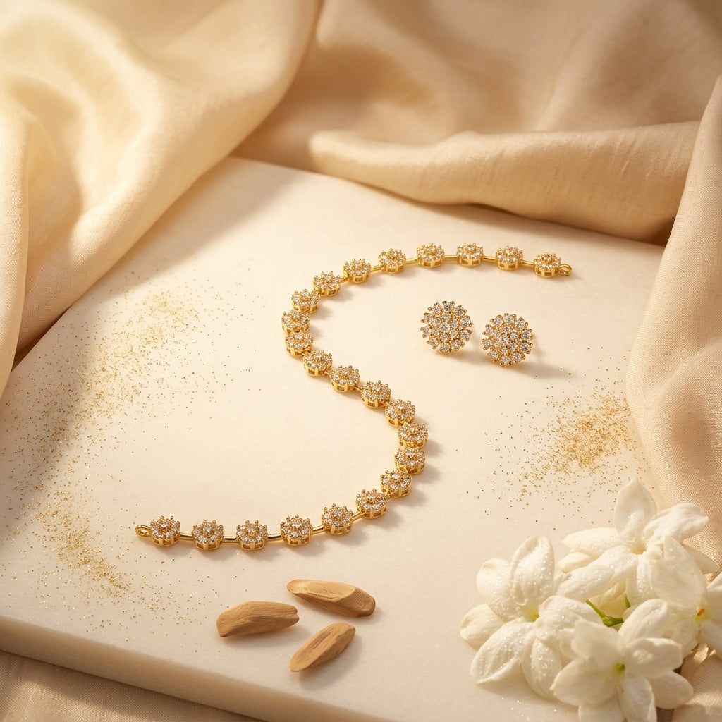 Helen Blossom Necklace Set | Premium Floral AD Necklace | VarnamAyira