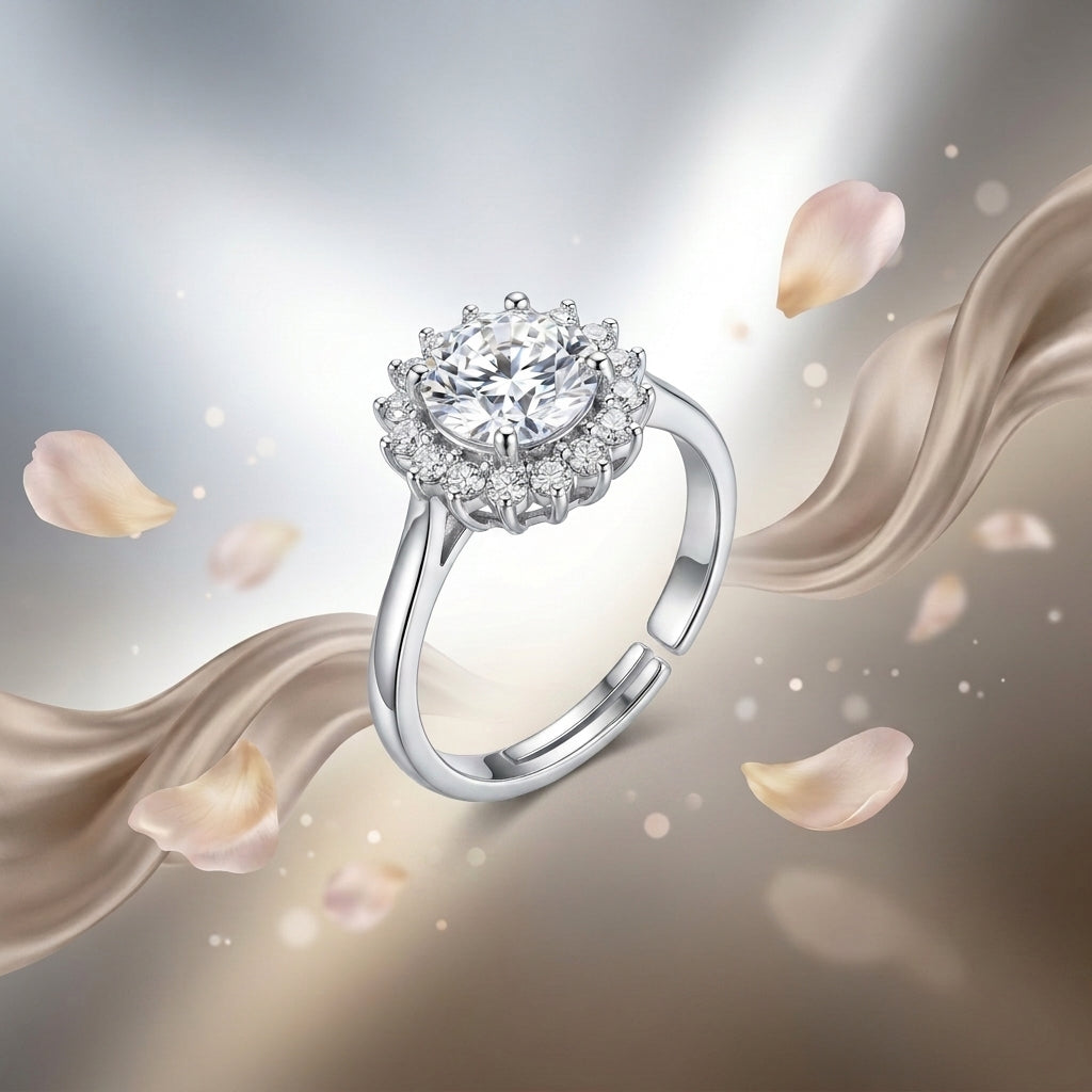 Empress Halo Ring | Halo Crystal Statement Ring for Women | Elegant Solitaire Ring