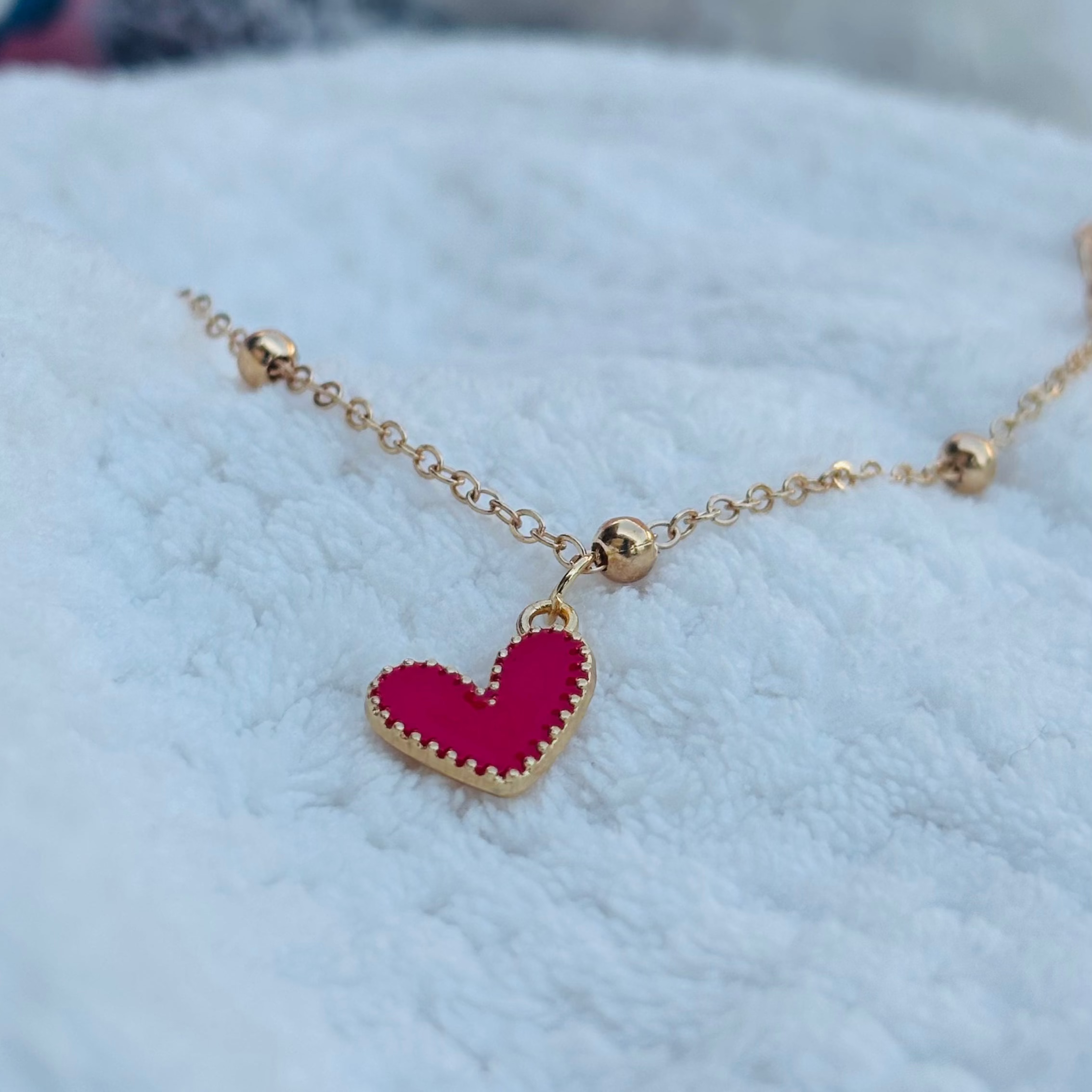 Ruby Heart Charm Bracelet