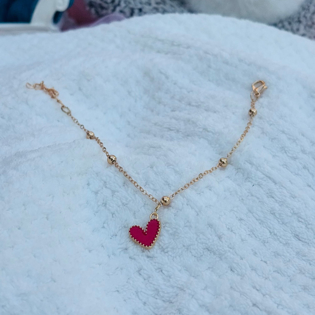 Ruby Heart Charm Bracelet