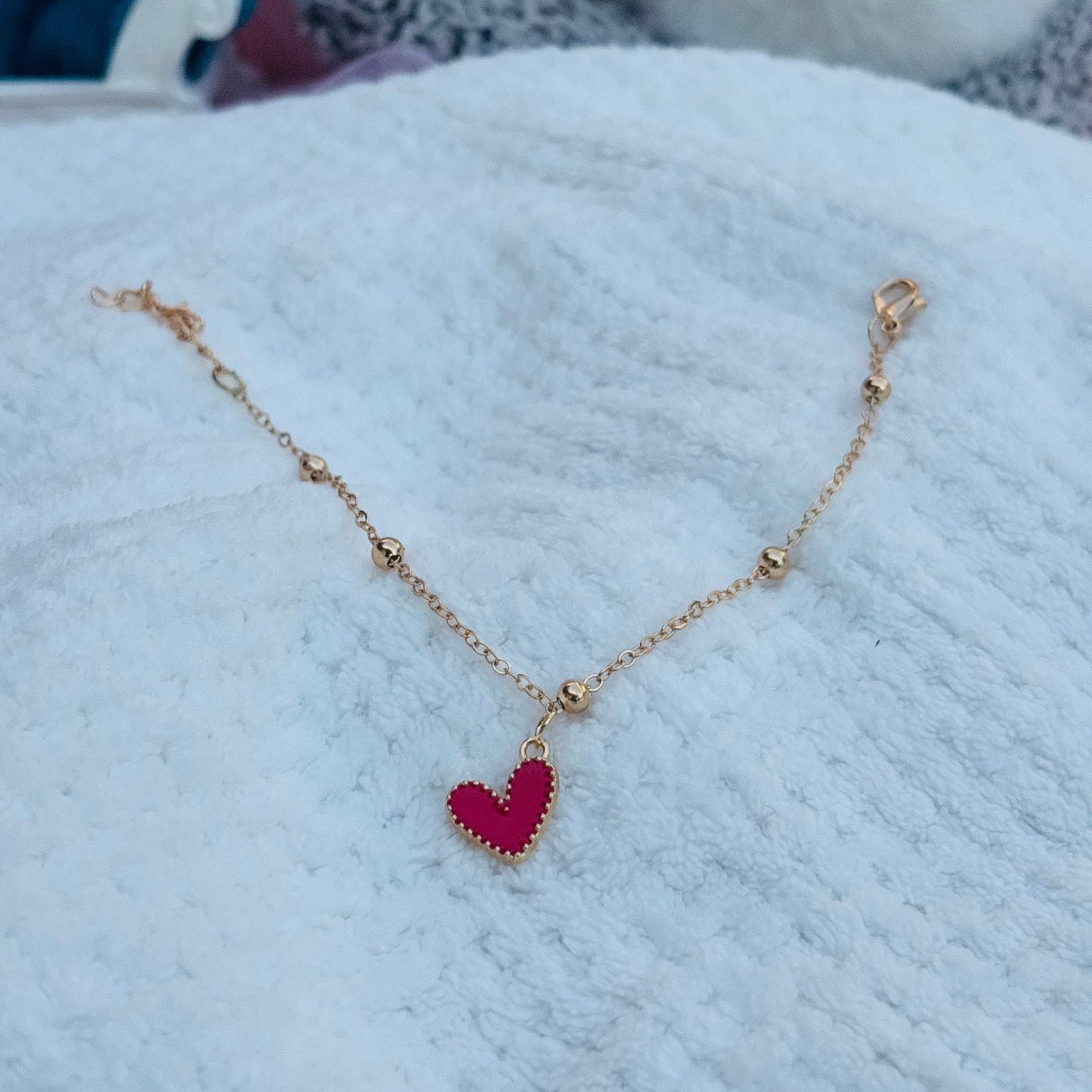 Ruby Heart Charm Bracelet