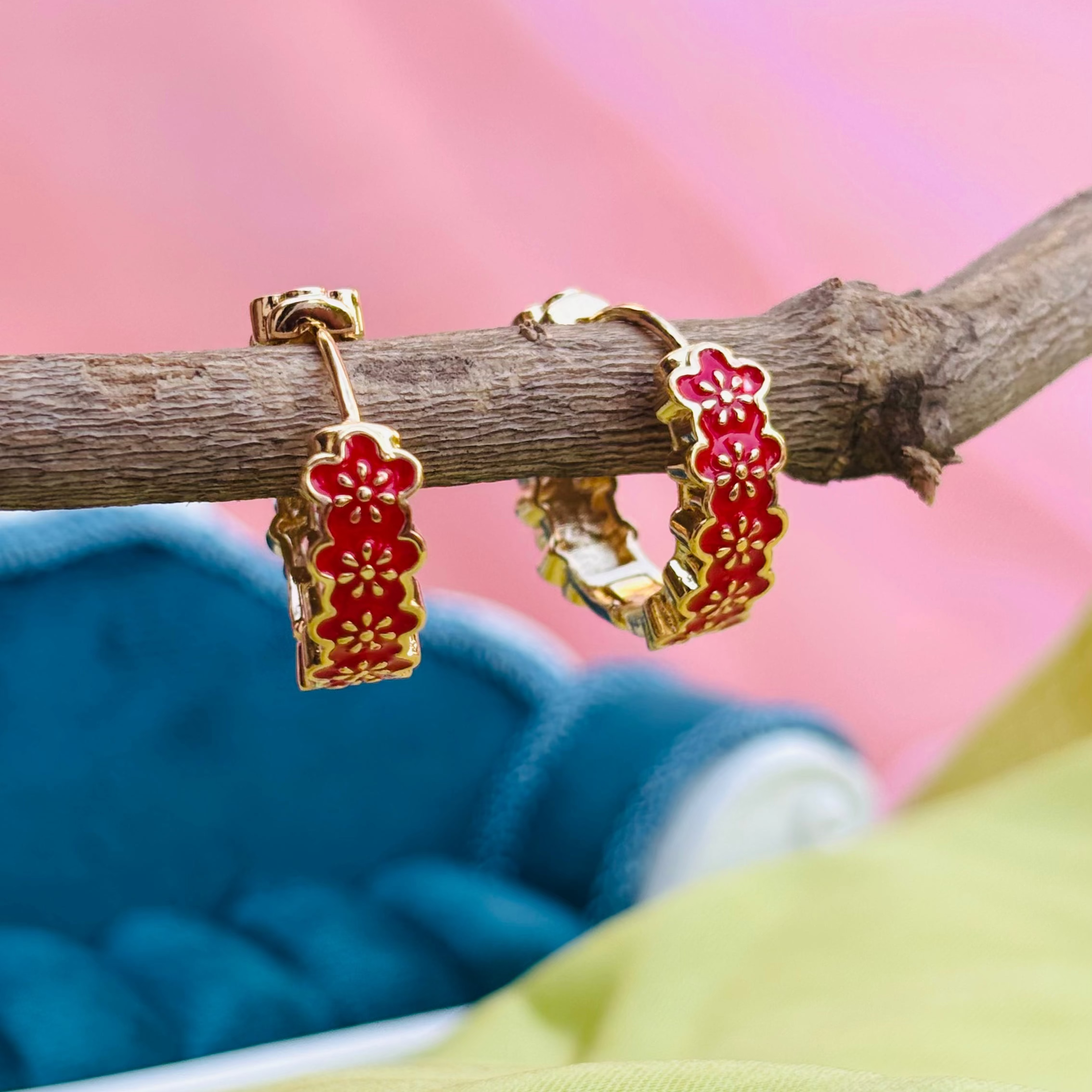 Scarlet Bloom Hoop Earrings