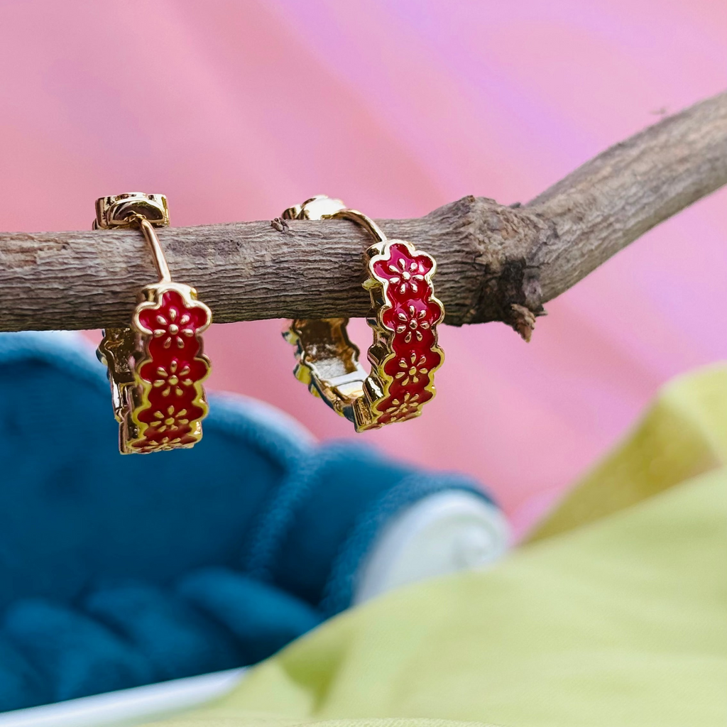 Scarlet Bloom Hoop Earrings