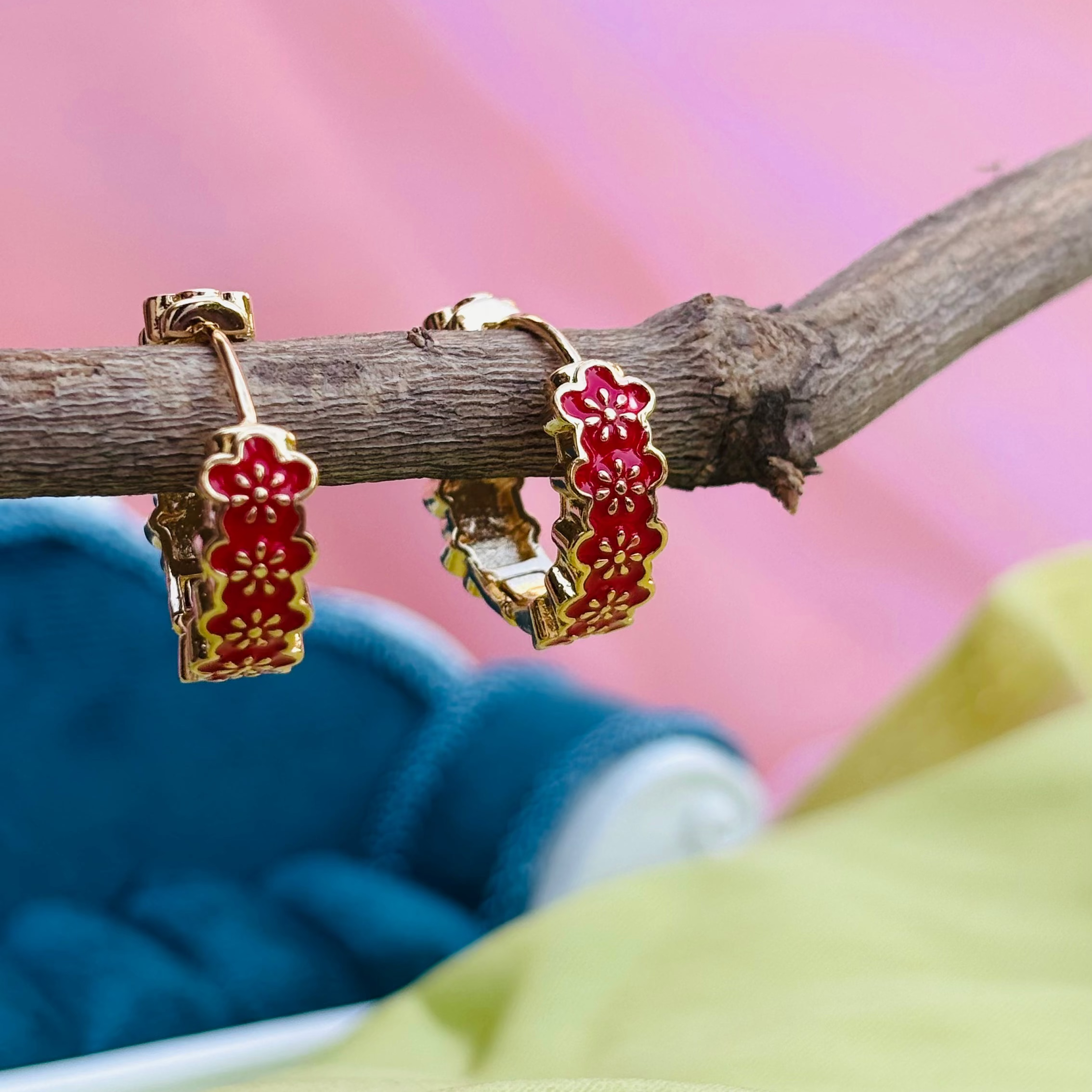 Scarlet Bloom Hoop Earrings